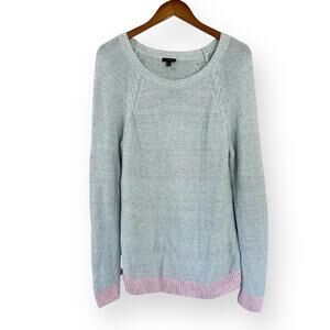 Talbots Marl Block Sweater Womens M Blue Pink Trim Cotton Linen Tunic Pullover